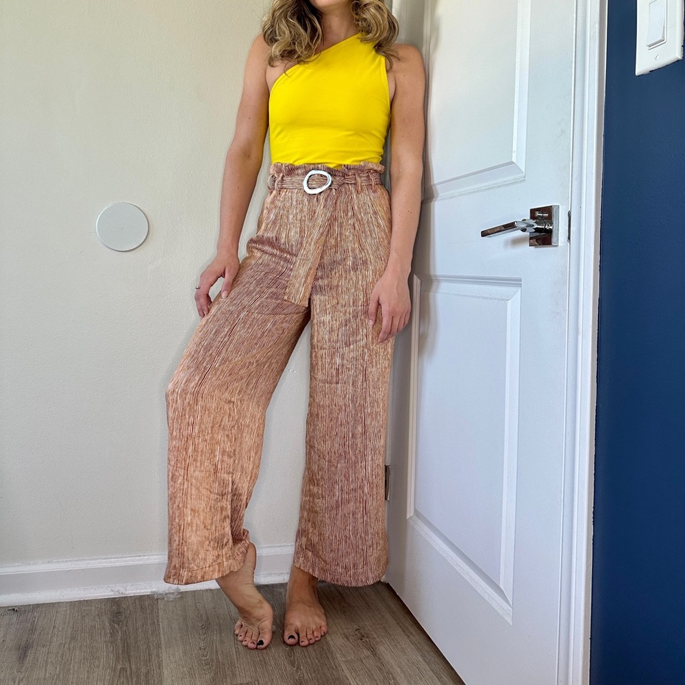 BREEZY ORANGE AND WHITE SILK PANTS